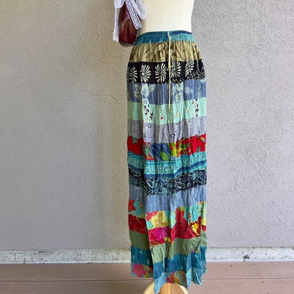Vintage Patchwork‎ Colorful Maxi Skirt Boho Hippie One Size